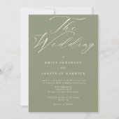 Invitation Mariage simple moderne vert sauge et blanc (Devant)