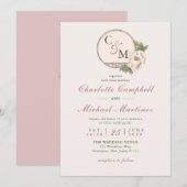 Invitation Mariage simple Monogram Blush Pink Peony Invitat (Devant / Derrière)