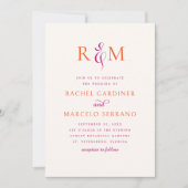 Invitation Mariage simple Monogramme Magenta Orange brillant (Devant)