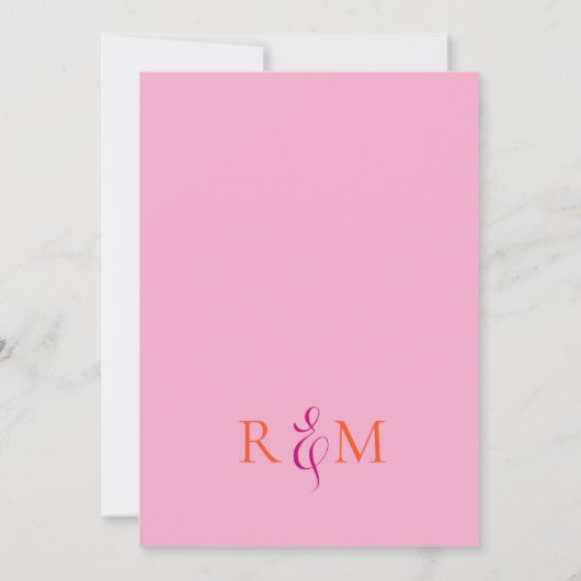 Invitation Mariage simple Monogramme Magenta Orange brillant (Dos)