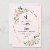 Invitation Mariage simple Monogramme rose flou (Devant)