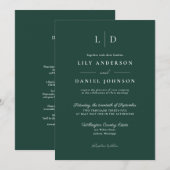 Invitation Mariage simple monogramme vert émeraude tout-en-un (Devant / Derrière)