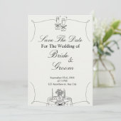 Invitation Mariage Simple Noir & Beige (Debout devant)
