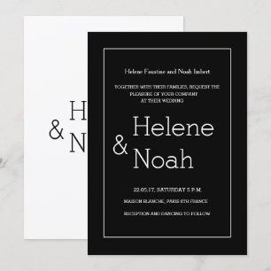 Invitation Mariage simple noir blanc moderne chic minimaliste