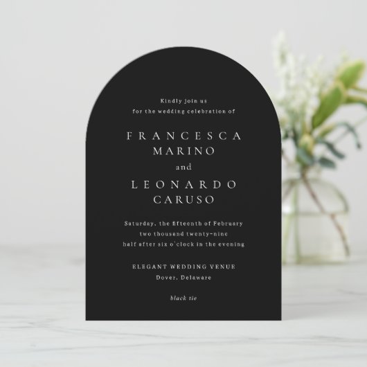 Invitation Mariage Simple Noir Classique (Debout devant)