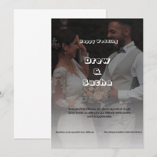 Invitation Mariage simple noir et blanc (Devant / Derrière)