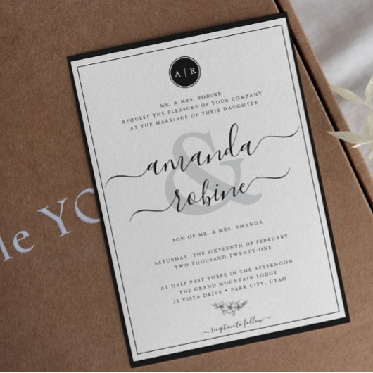 Invitation Mariage simple noir et blanc élégant