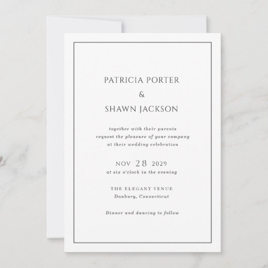 Invitation Mariage simple noir et blanc élégant (Devant)