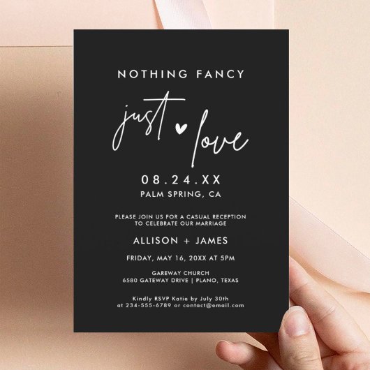 Invitation Mariage simple noir juste amour Fuite Réception