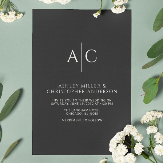 Invitation Mariage simple Noir Noir