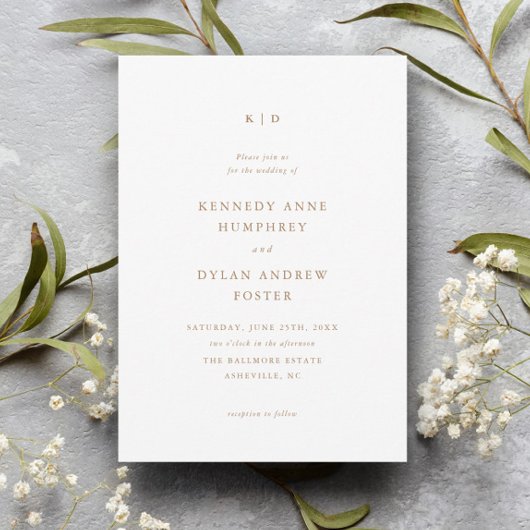 Invitation Mariage simple or et blanc élégant