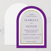 Invitation Mariage simple or et blanc pourpre (Devant / Derrière)