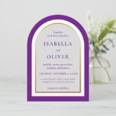 Invitation Mariage simple or et blanc pourpre (Debout devant)