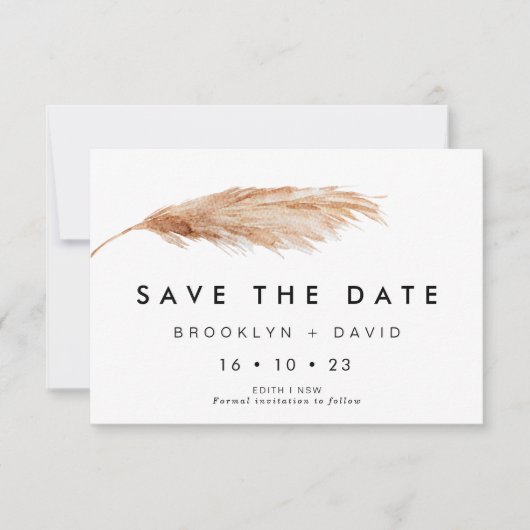Invitation Mariage Simple Pampa Grass Save the Date Card (Devant)