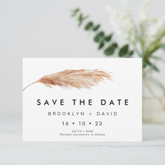 Invitation Mariage Simple Pampa Grass Save the Date Card (Debout devant)