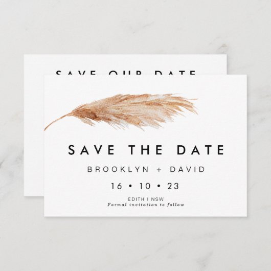 Invitation Mariage Simple Pampa Grass Save the Date Card (Devant / Derrière)