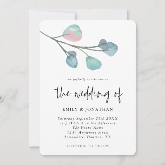 Invitation Mariage simple Pastel Eucalyptus (Devant)