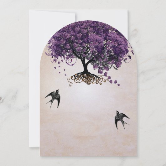 Invitation Mariage simple Peachy Purple Heart Leaf Tree (Dos)