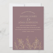 Invitation Mariage simple Plum violet et Feuille or (Devant)