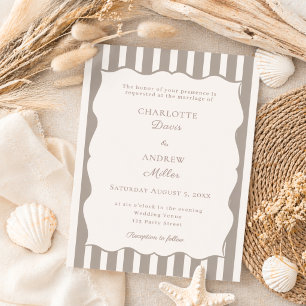 Invitation Mariage simple rayé ivoire taupe