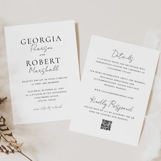 Invitation Mariage Simple Recto-Verso Noir et Blanc