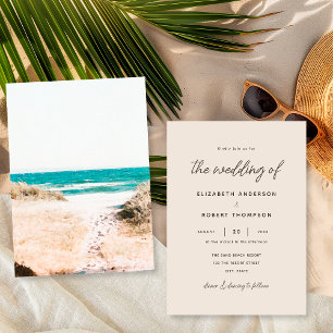 Invitation Mariage Simple Rétro Plage Sable Océan Été