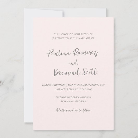 Invitation Mariage simple rose moderne (Devant)