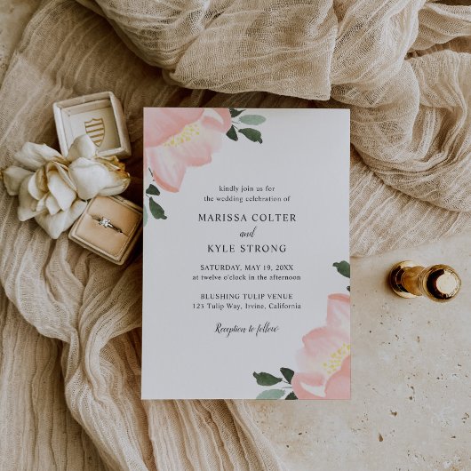 Invitation Mariage simple rose rose floral élégant