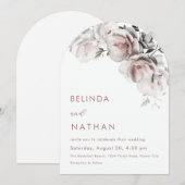 Invitation Mariage Simple Roses 3D Blanc Rosé (Devant / Derrière)