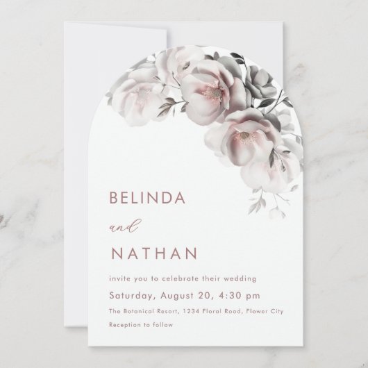 Invitation Mariage Simple Roses 3D Blanc Rosé (Devant)
