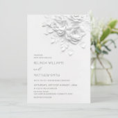 Invitation Mariage simple Roses Fleurs 3D Blanches (Debout devant)