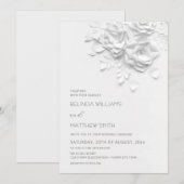 Invitation Mariage simple Roses Fleurs 3D Blanches (Devant / Derrière)