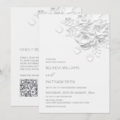 Invitation Mariage simple Roses Fleurs 3D Blanches (Devant / Derrière)