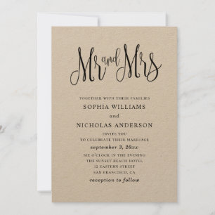 Invitation Mariage simple rustique. Kraft de campagne. M. et 