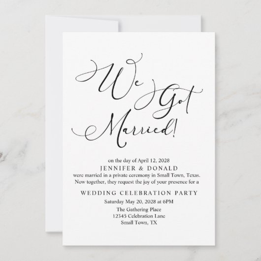 Invitation Mariage Simple Script Moderne Noir Tout Juste Mari (Devant)