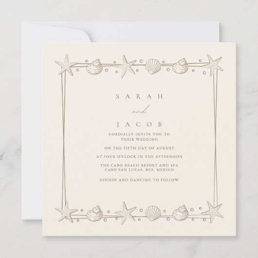 Invitation Mariage simple Seashell Border Beach (Devant)