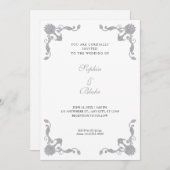Invitation Mariage simple Silver et White Art Déco (Devant / Derrière)