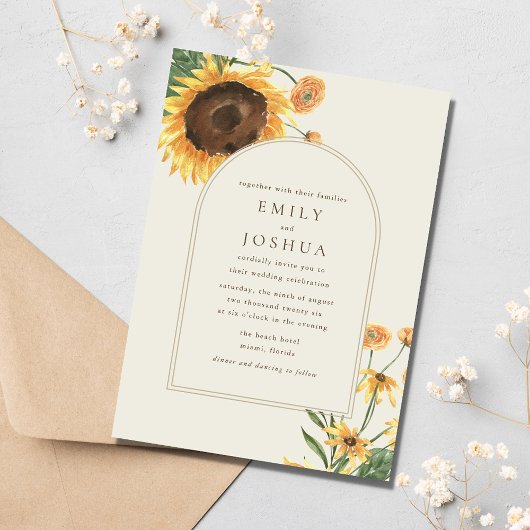 Invitation Mariage simple Sunflower Boho