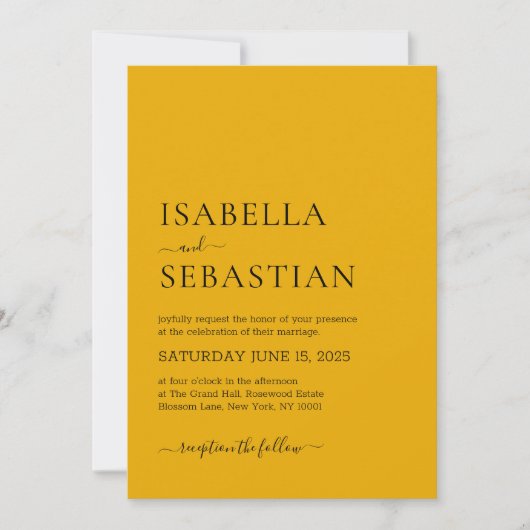 Invitation Mariage Simple Tournesol Jaune (Devant)