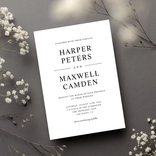 Invitation Mariage Simple Typographie Noir et Blanc
