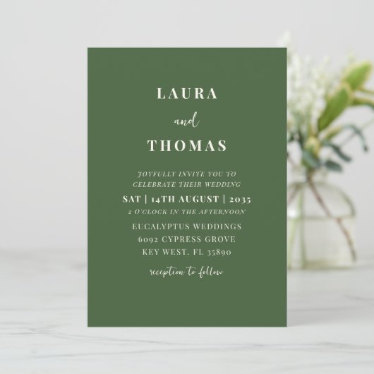Invitation Mariage simple vert foncé (Debout devant)