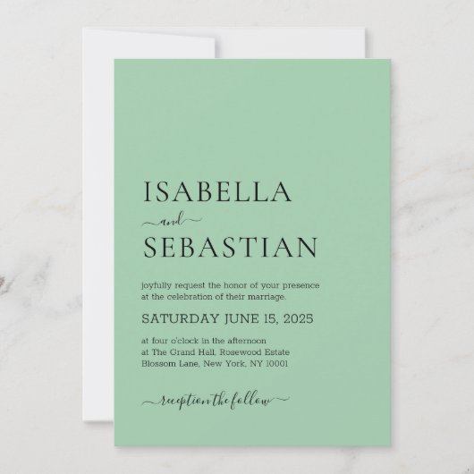 Invitation Mariage Simple Vert Mer Sombre (Devant)