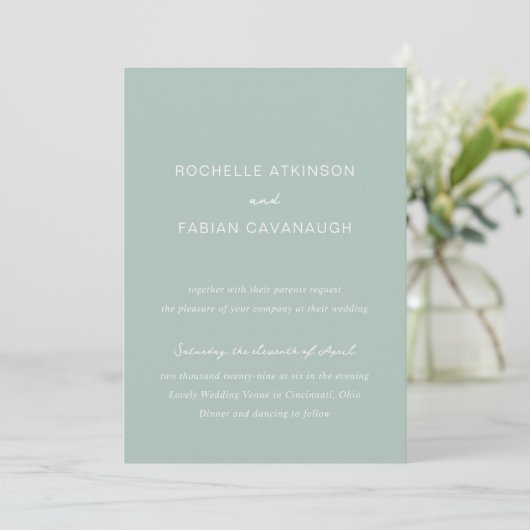 Invitation Mariage simple vert muté élégant (Debout devant)