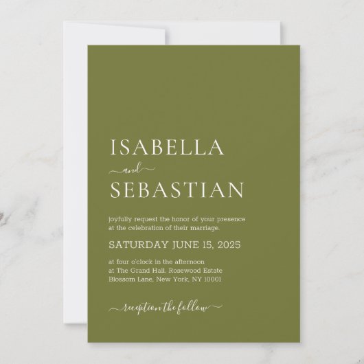 Invitation Mariage Simple Vert Olive (Devant)