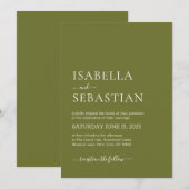 Invitation Mariage Simple Vert Olive (Devant / Derrière)