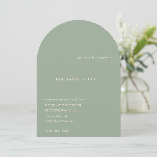 Invitation Mariage Simple Vert Sauge Moderne (Debout devant)