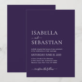 Invitation Mariage Simple Violet Foncé (Devant / Derrière)
