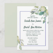 Invitation Mariage Simplicité de Feuilles Vert Sauge (Devant / Derrière)