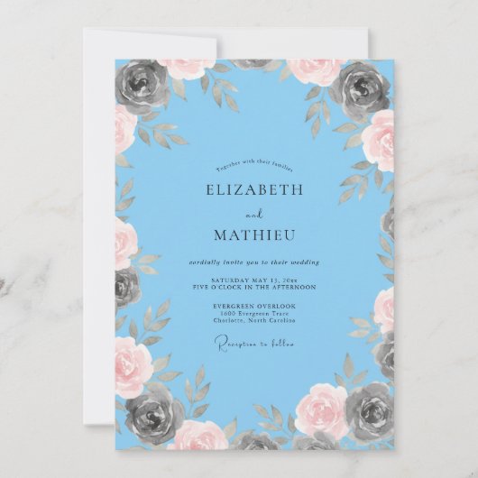 Invitation Mariage Sky Charcoal Bloom (Devant)