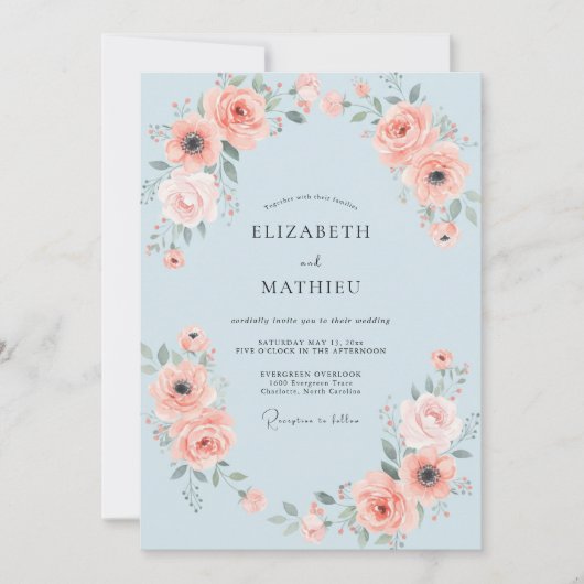 Invitation Mariage Sky Coral Paeony (Devant)